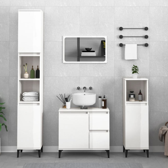 Armadietto Bagno Bianco Lucido 30x30x100cm in Legno Multistratocod mxl 127680