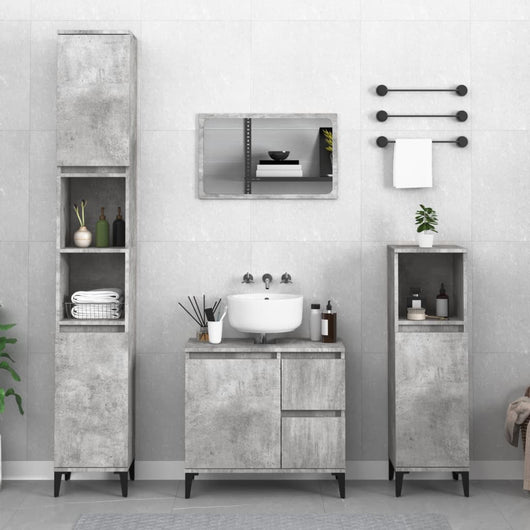Armadietto Bagno Grigio Cemento 30x30x100 cm Legno Multistrato 819816