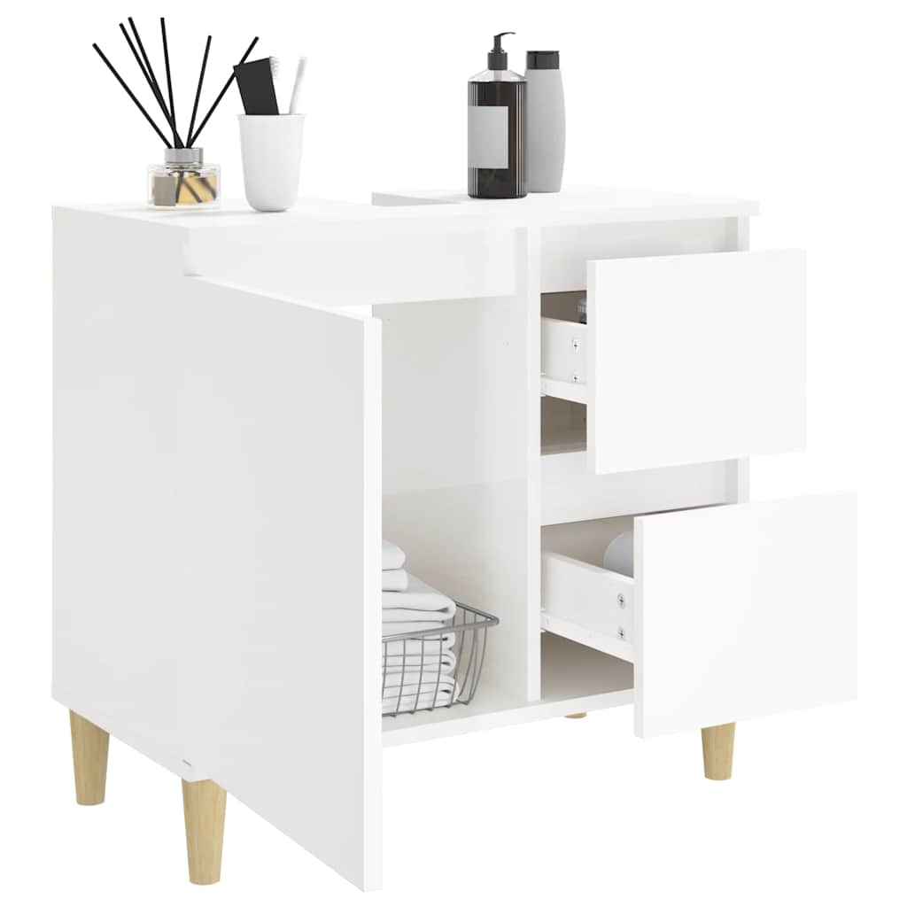 Armadietto Bagno Bianco Lucido 65x33x60cm in Legno Multistrato 819822
