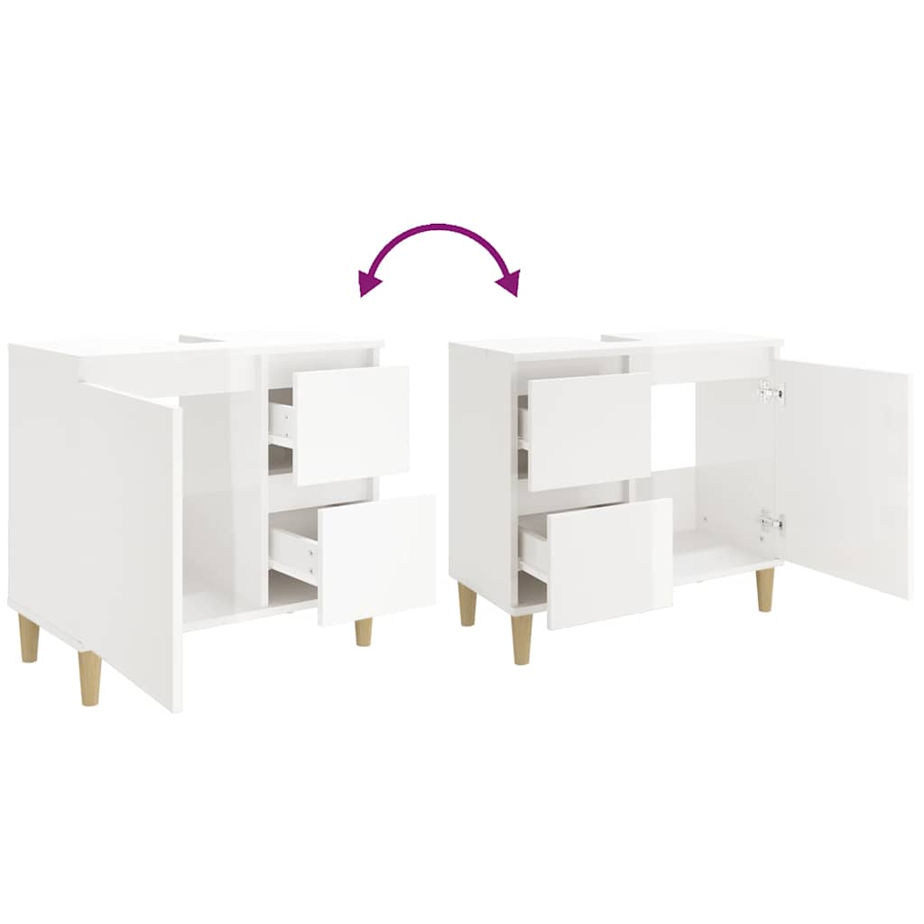 Armadietto Bagno Bianco Lucido 65x33x60cm in Legno Multistrato 819822