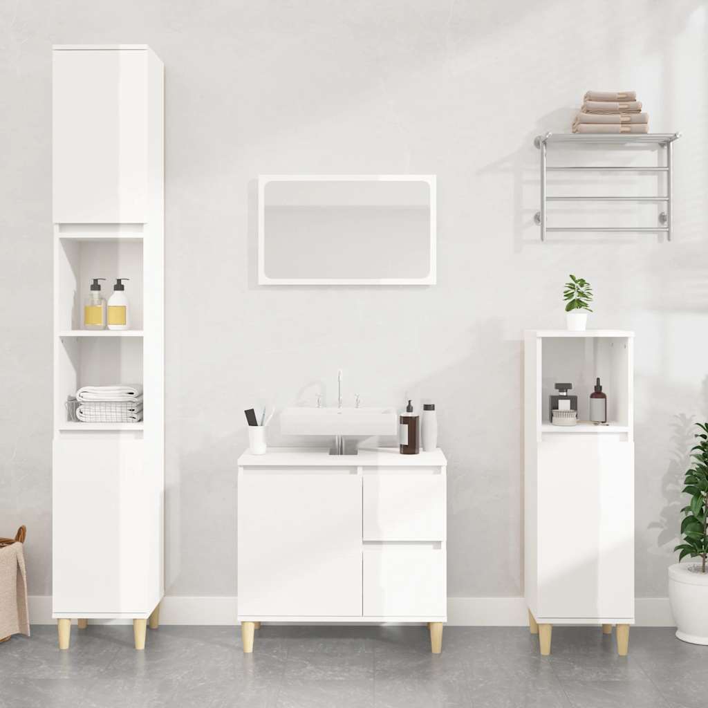 Armadietto Bagno Bianco Lucido 65x33x60cm in Legno Multistrato 819822