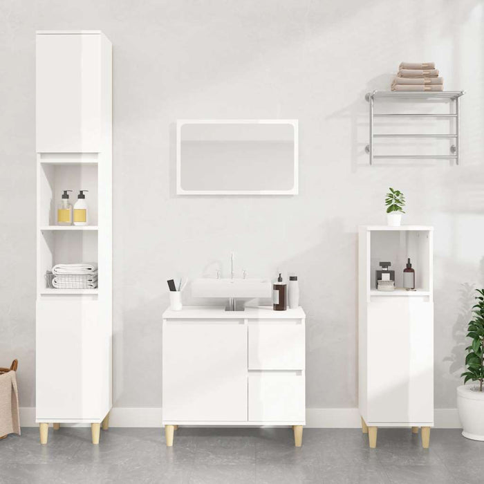 Armadietto Bagno Bianco Lucido 65x33x60cm in Legno Multistrato 819822