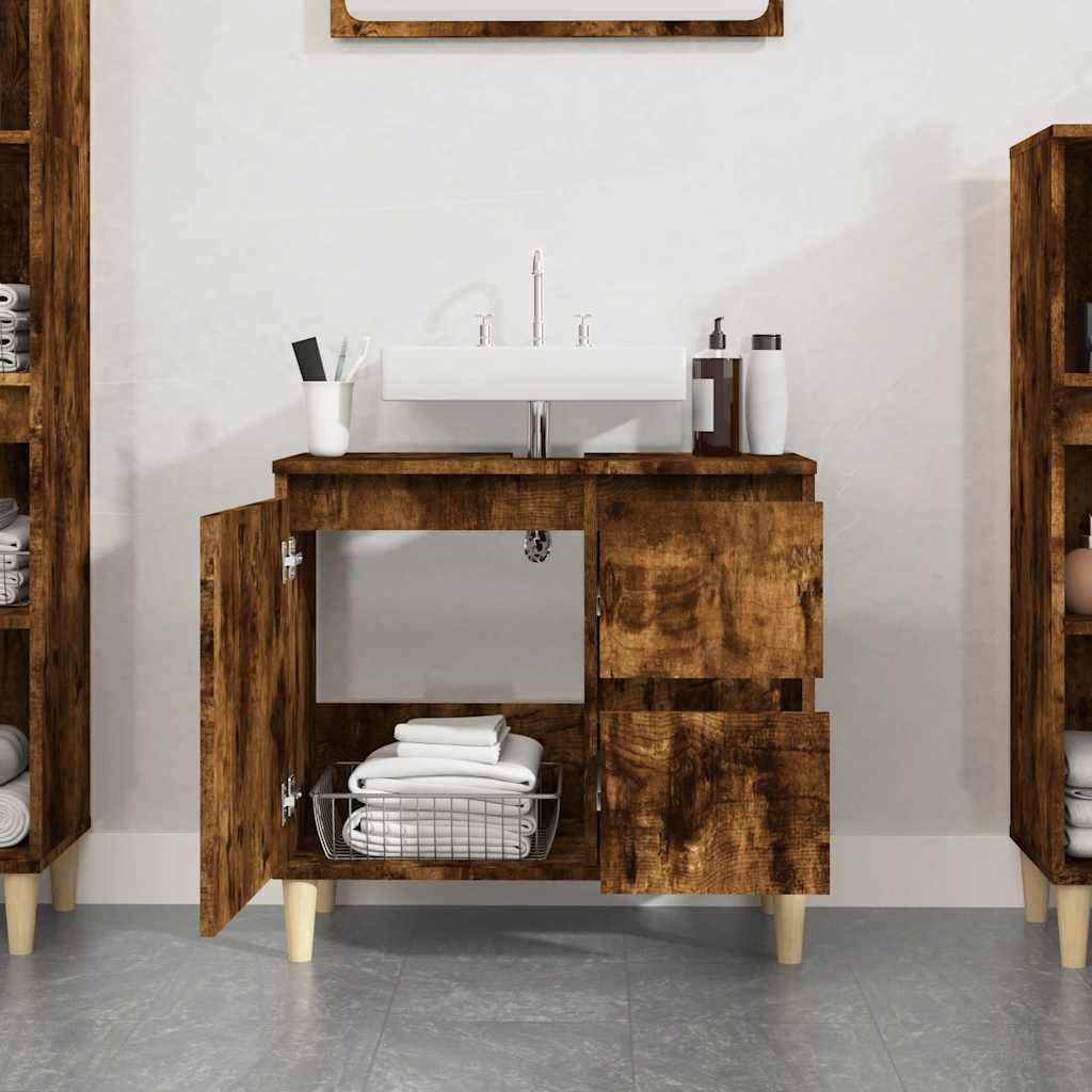 Armadietto Bagno Rovere Fumo 65x33x60 cm in Legno Multistratocod mxl 79259