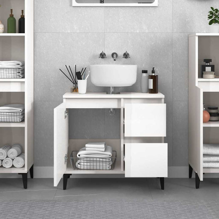 Armadietto Bagno Bianco Lucido 65x33x60cm in Legno Multistrato 819830