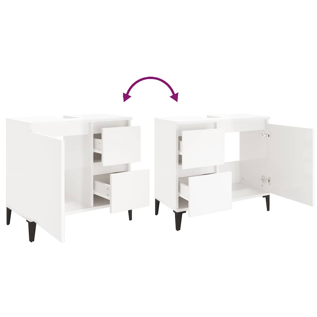 Armadietto Bagno Bianco Lucido 65x33x60cm in Legno Multistrato 819830