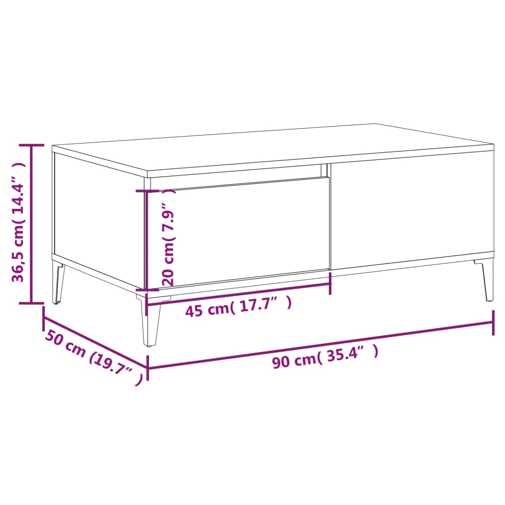 Tavolino da Salotto Bianco 90x50x36,5 cm in Legno Multistrato 821116