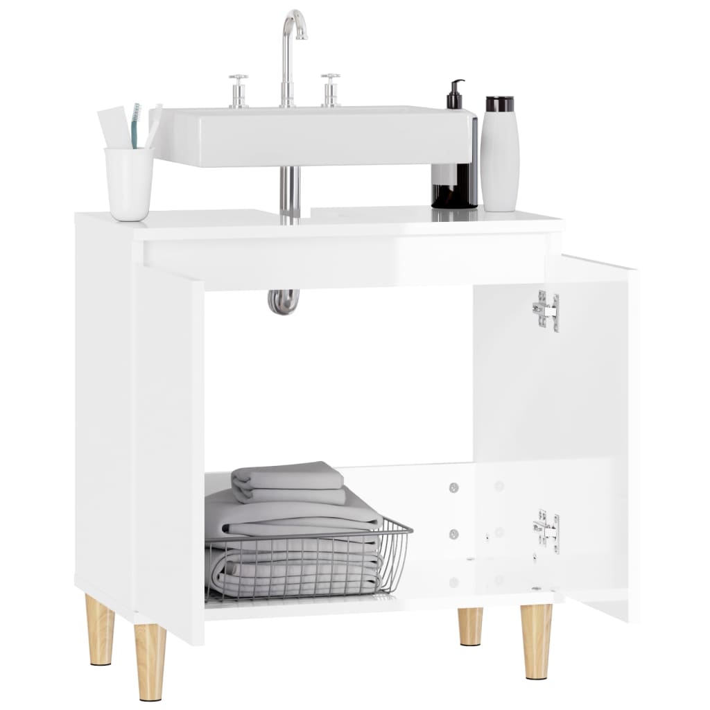 Mobile Lavabo Bianco Lucido 58x33x60 cm in Legno Multistrato 821254