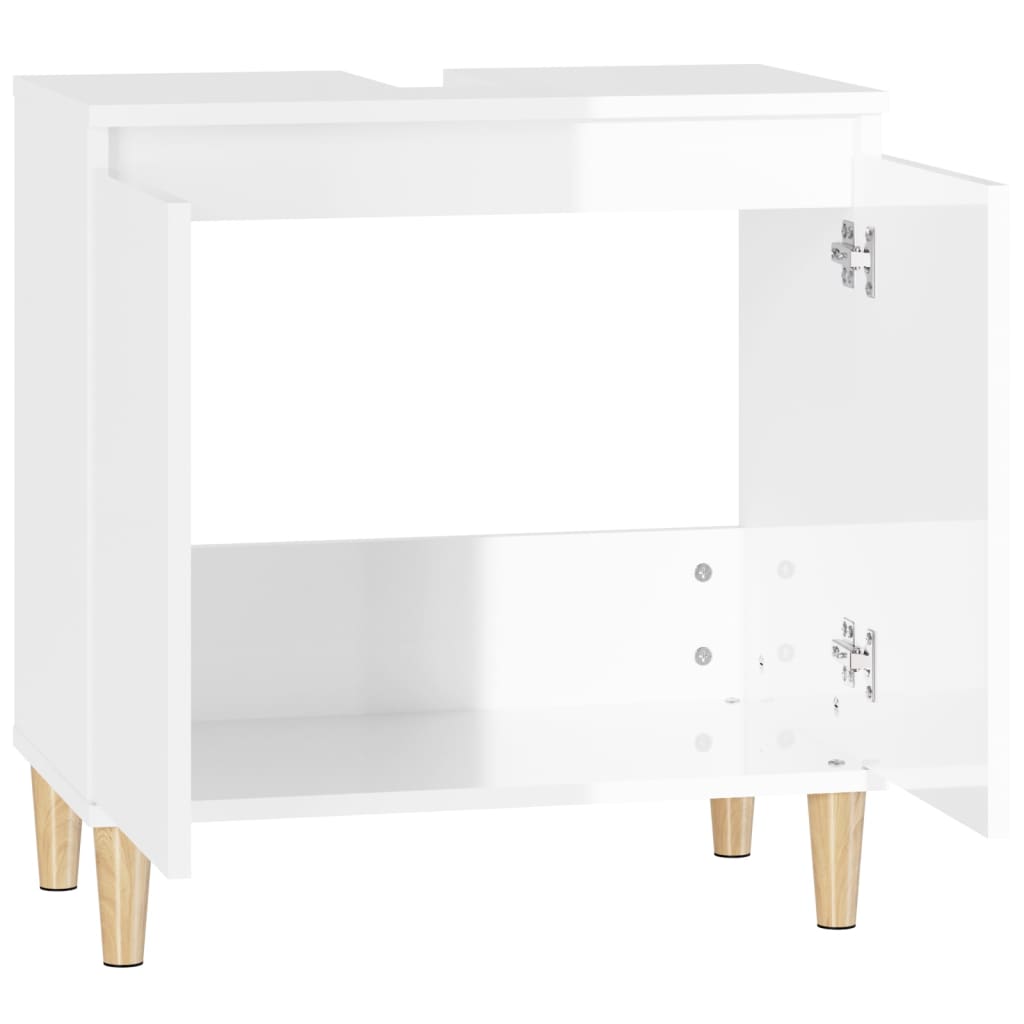 Mobile Lavabo Bianco Lucido 58x33x60 cm in Legno Multistrato 821254