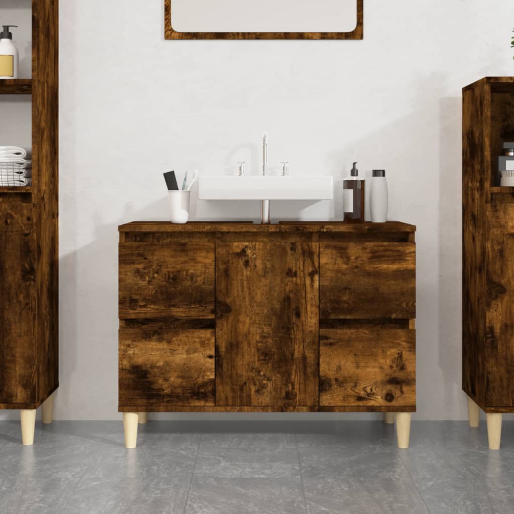 Mobile Lavabo-Armadietto da bagno Rovere Fumo 80x33x60 cm in Legno Multistrato 320685