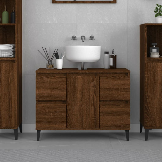 Mobile Lavabo-Armadietto da bagno Rovere Marrone 80x33x60 cm in Legno Multistrato 924654