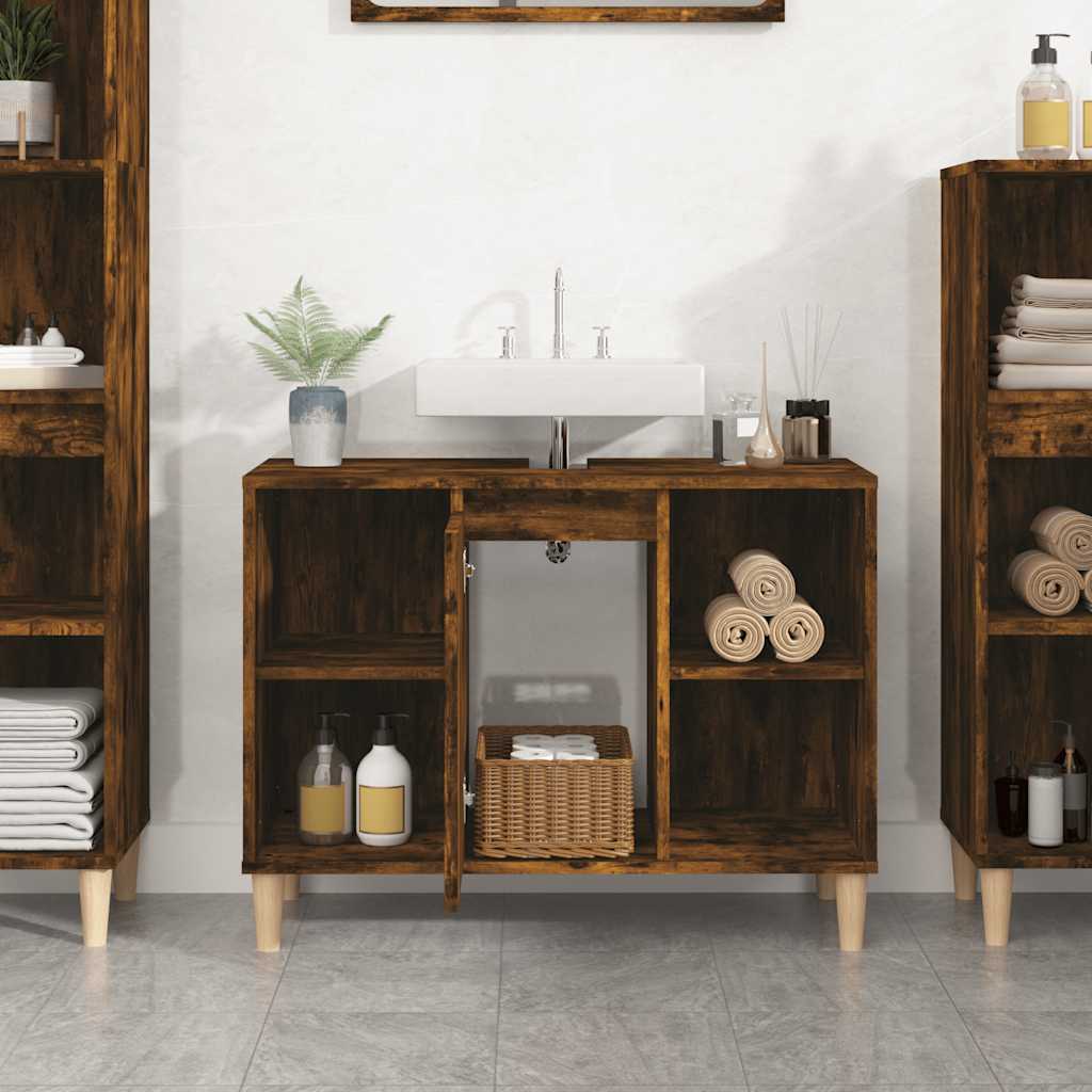 Mobile Lavabo-Armadietto da bagno Rovere Fumo 80x33x60 cm in Legno Multistrato 993718