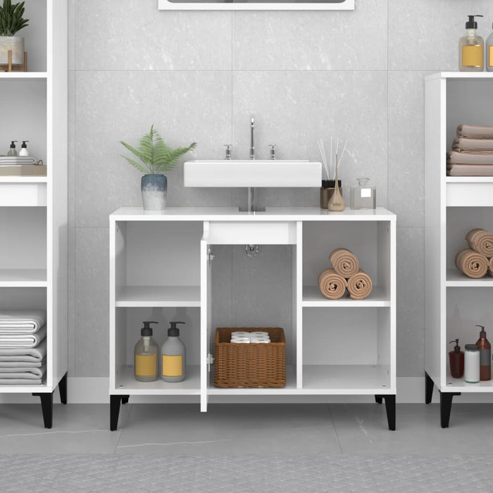 Mobile Lavabo Bianco Lucido 80x33x60 cm in Legno Multistrato 821294