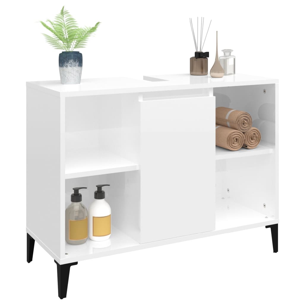 Mobile Lavabo Bianco Lucido 80x33x60 cm in Legno Multistrato 821294