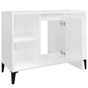 Mobile Lavabo-Armadietto da bagno Bianco Lucido 80x33x60 cm in Legno Multistrato 565305