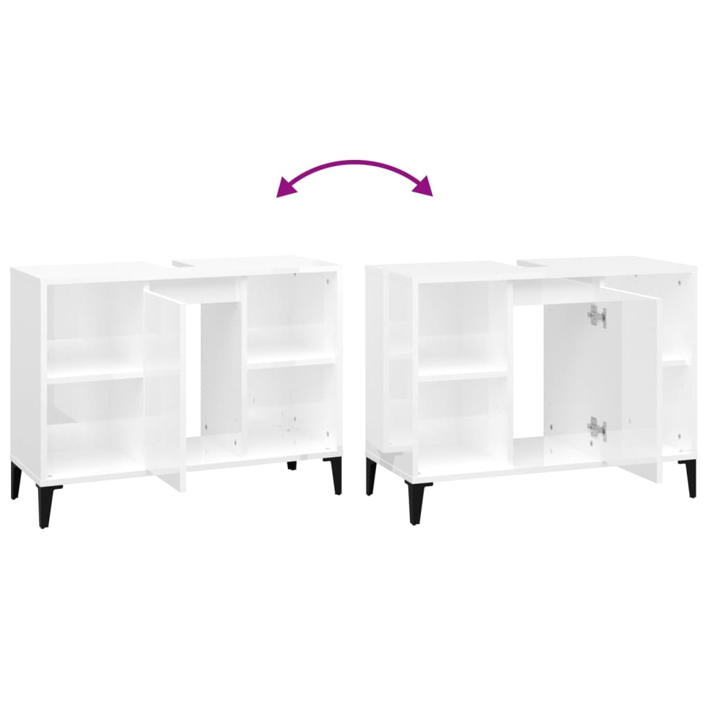 Mobile Lavabo Bianco Lucido 80x33x60 cm in Legno Multistrato 821294
