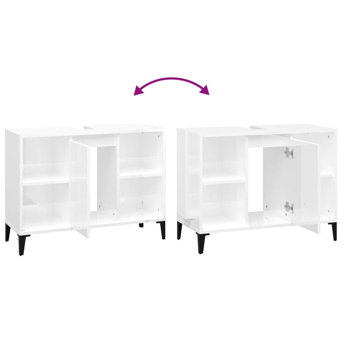 Mobile Lavabo Bianco Lucido 80x33x60 cm in Legno Multistrato 821294