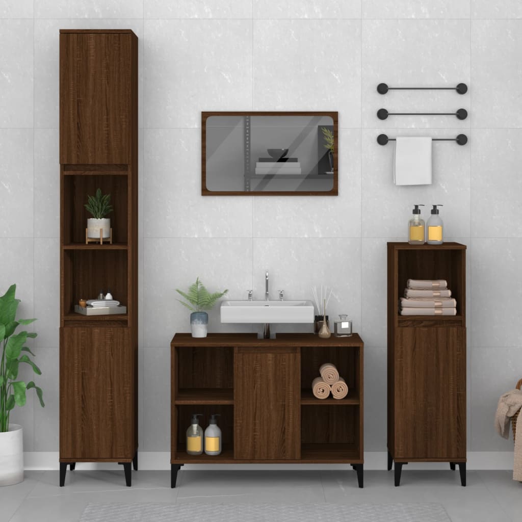 Mobile Lavabo-Armadietto da bagno Rovere Marrone 80x33x60 cm in Legno Multistrato 220563
