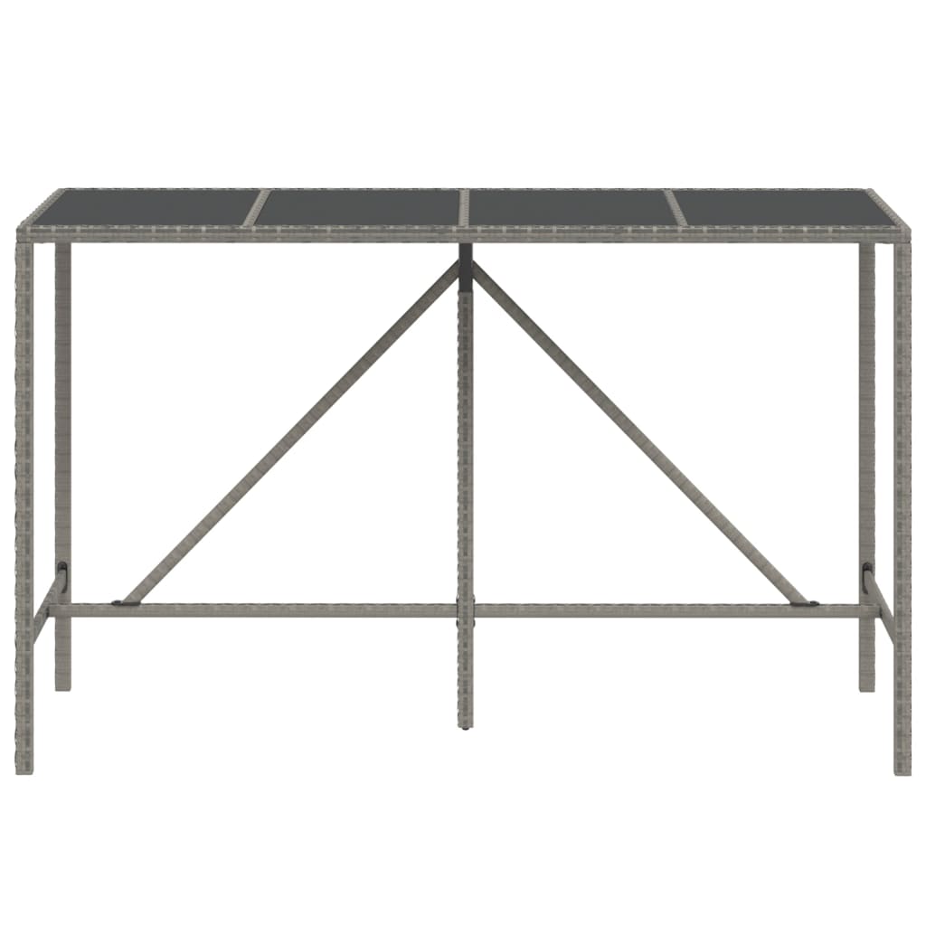 Tavolo da Bar con Piano in Vetro Grigio 180x70x110cm Polyrattan 362592