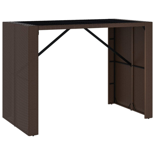 Tavolo Bar con Piano in Vetro Marrone 145x80x110 cm Polyrattan 362596