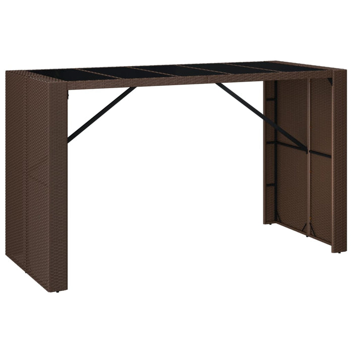 Tavolo Bar con Piano in Vetro Marrone 185x80x110 cm Polyrattan 362599