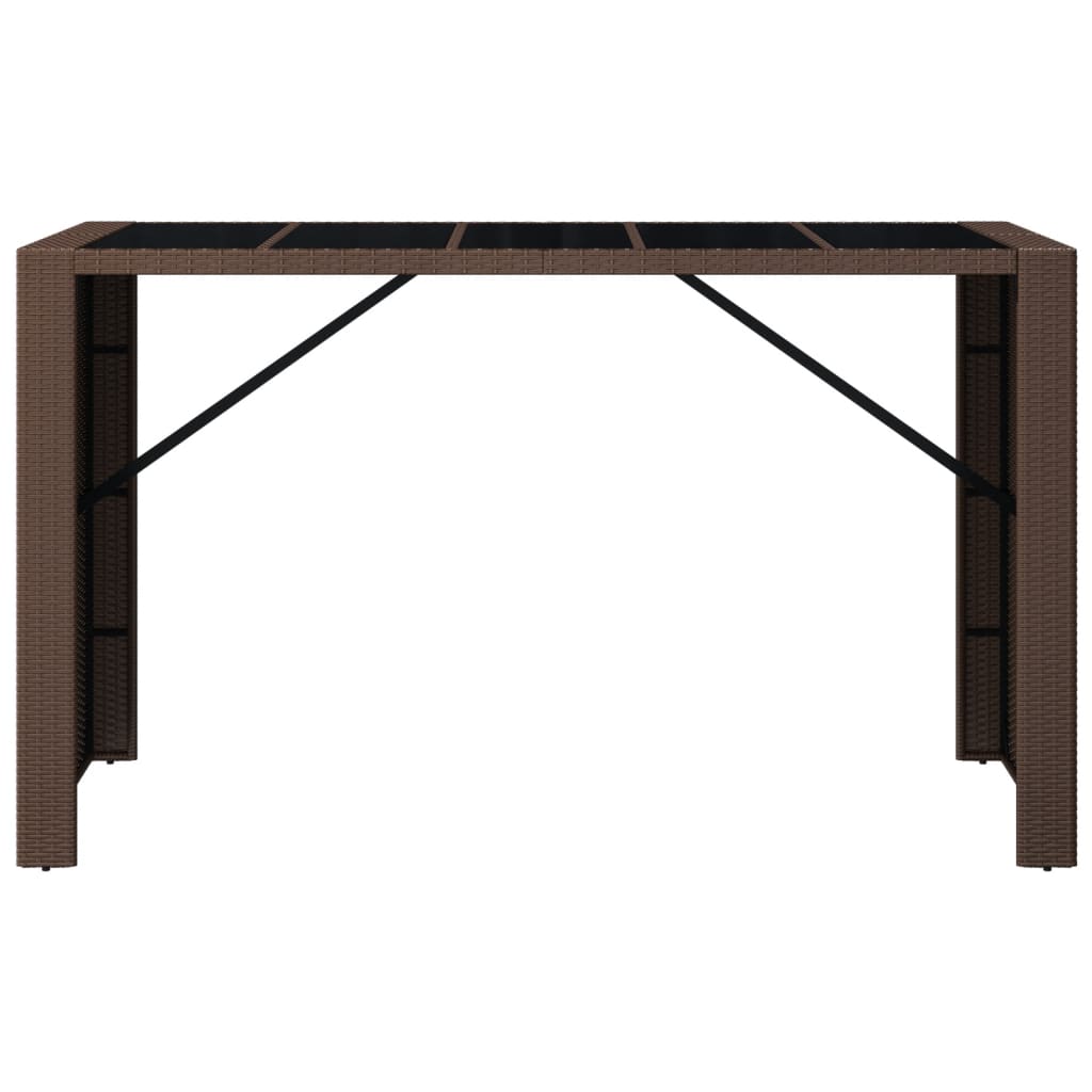 Tavolo Bar con Piano in Vetro Marrone 185x80x110 cm Polyrattan 362599
