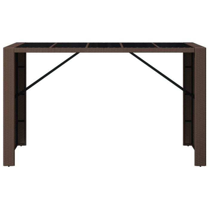 Tavolo Bar con Piano in Vetro Marrone 185x80x110 cm Polyrattan 362599