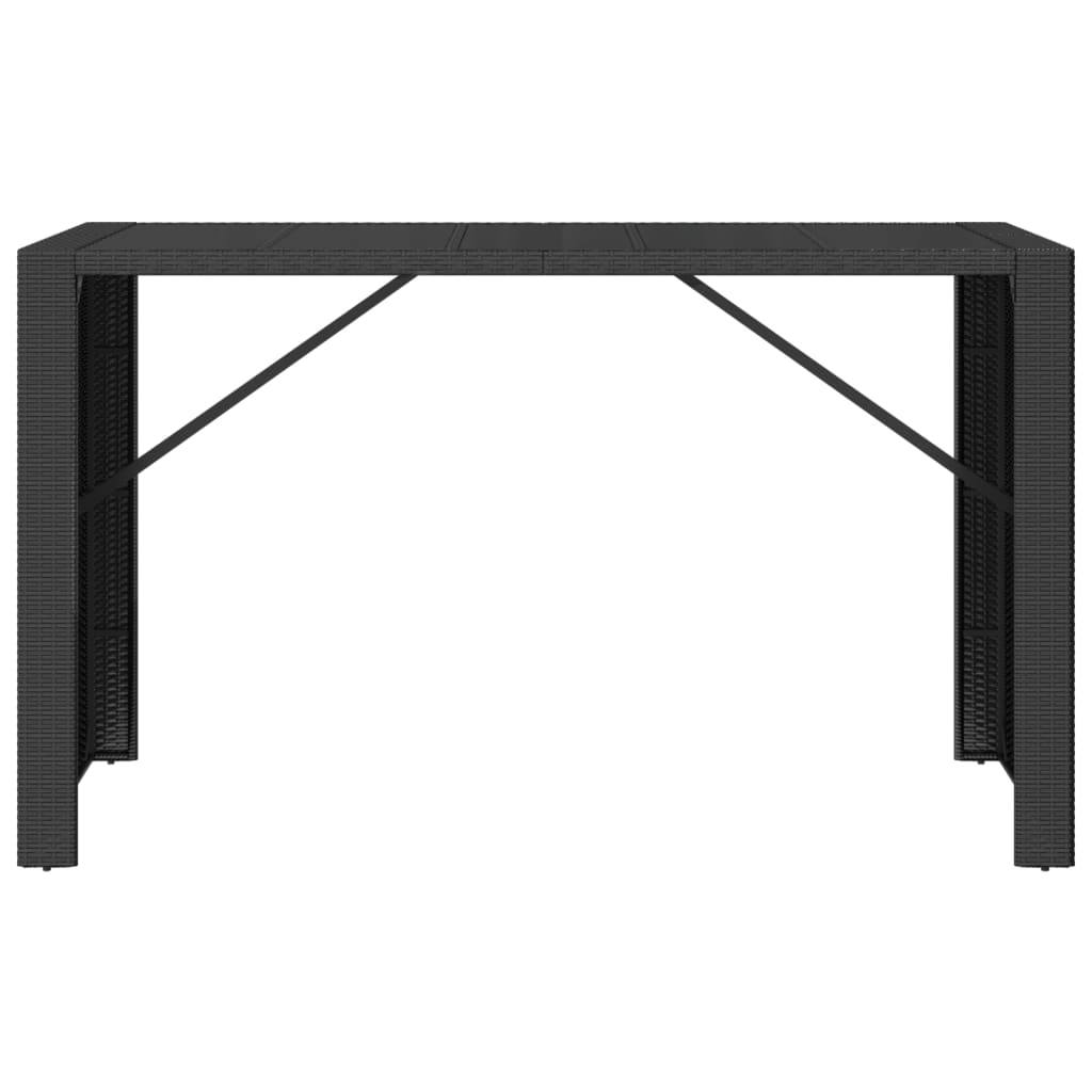 Tavolo da Bar con Piano in Vetro Nero 185x80x110 cm Polyrattan 362600