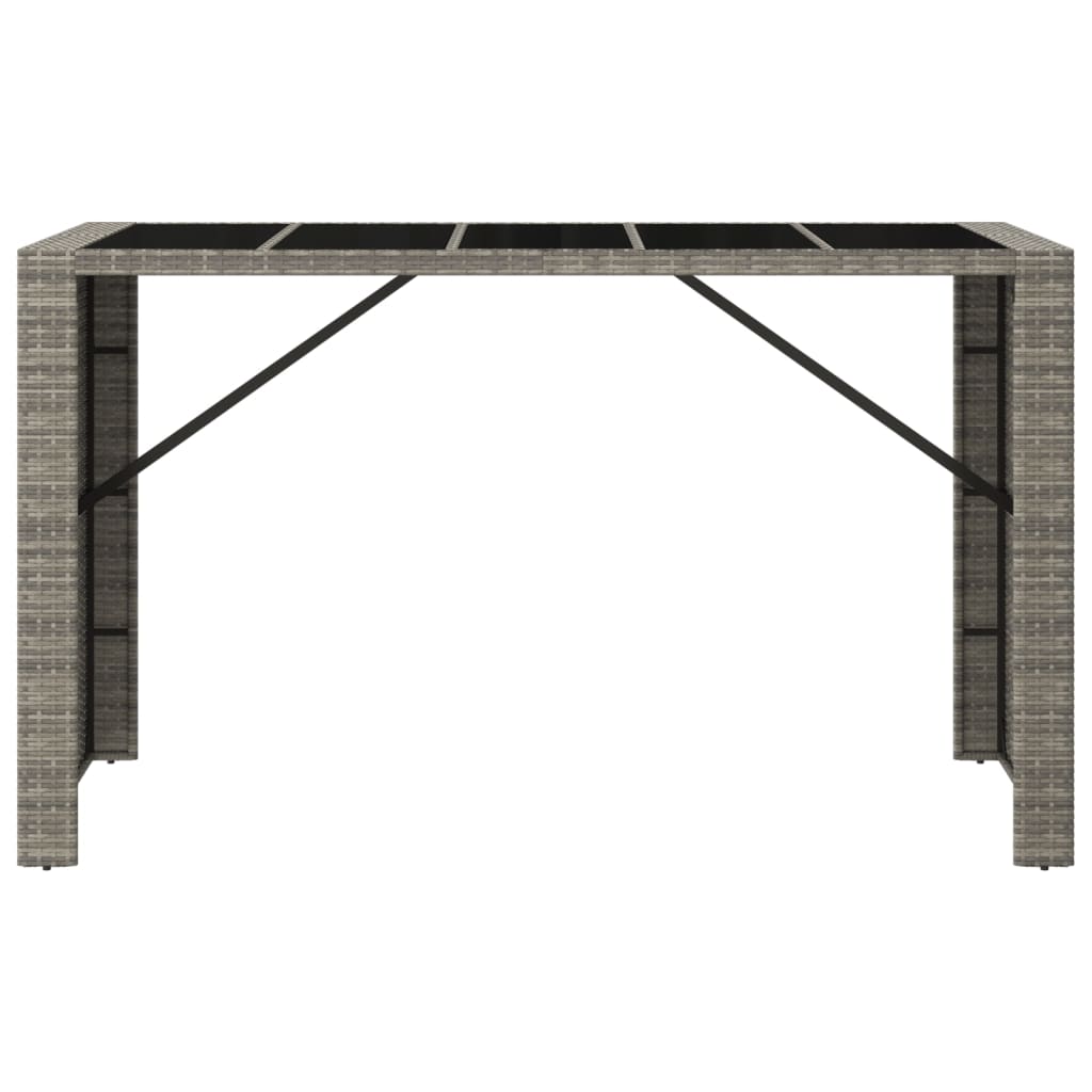 Tavolo da Bar con Piano in Vetro Grigio 185x80x110cm Polyrattan
