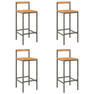 Sgabelli da Bar 4pz Grigi Polyrattan e Legno Massello di Acaciacod mxl 121170