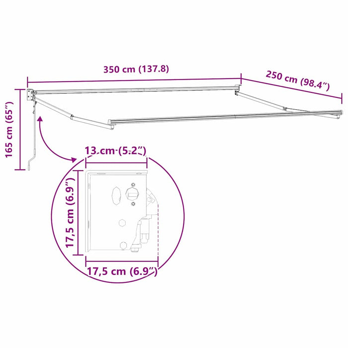 Tenda da Sole Bianco 3,5 x 2,5 m Metallo 362022