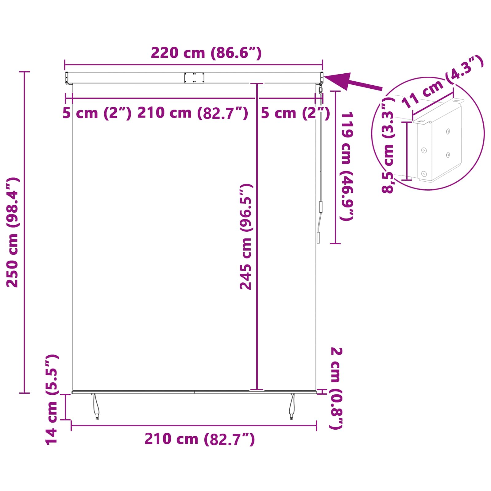Tenda a Rullo Esterna Rigato Antracite 220 x 250 cm Tessuto 362096