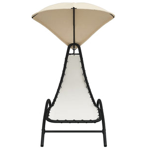 Sdraio sedia a sdraio lettino prendisole lettino da giardino terrazza arredo da esterno con tendalino color crema 167x80x195 cm tessuto e acciaio 02_0012271