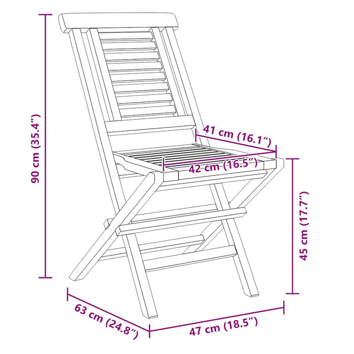 Sedie da Giardino Pieghevole 2pz 47x63x90cm Legno Massello Teak 362755