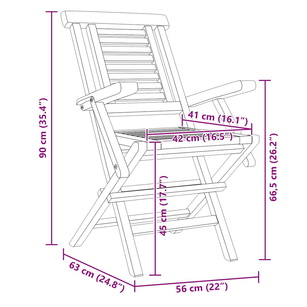 Sedie da Giardino Pieghevoli 2pz 56x63x90cm Legno Massello Teak 362756
