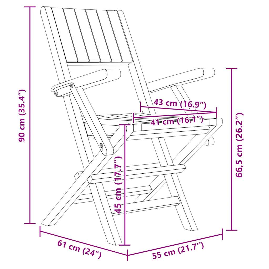 Sedie da Giardino Pieghevoli 2pz 55x61x90cm Legno Massello Teak 362760