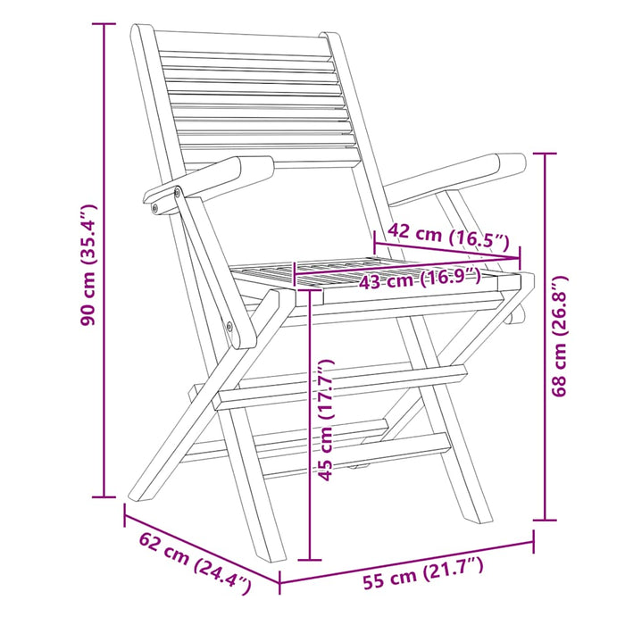 Sedie da Giardino Pieghevoli 2pz 55x62x90cm Legno Massello Teak 362762