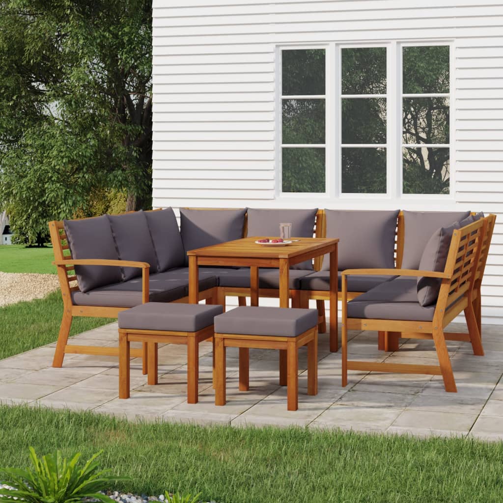 Set da Pranzo da Giardino 9pz con Cuscini Legno Massello Acaciacod mxl 124205