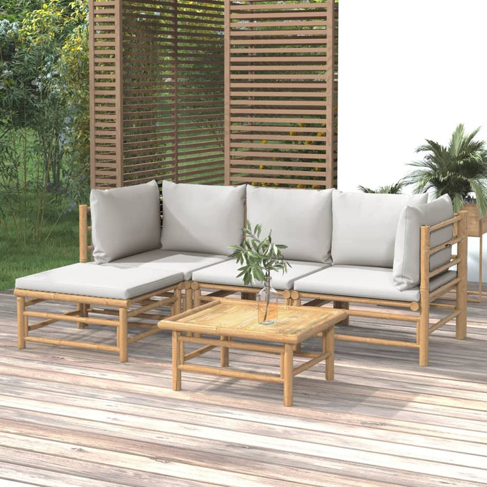 Set Salotto da Giardino 5pz con Cuscini Grigio Chiaro Bambù 3155082