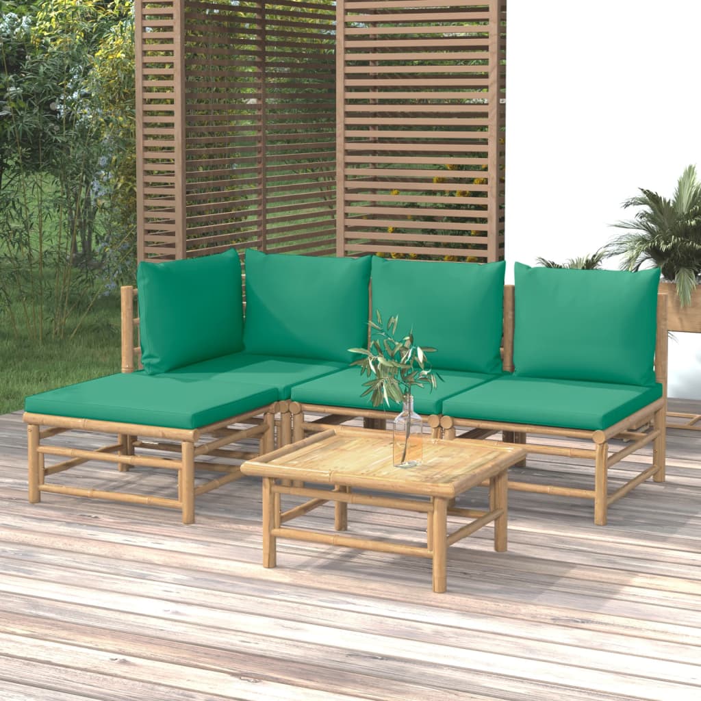 Set Salotto da Giardino 5pz con Cuscini Verdi Bambù 3155145