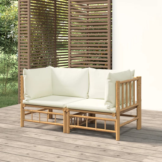 Divani Angolari da Giardino con Cuscini Bianco Crema 2pz Bambù 3155182
