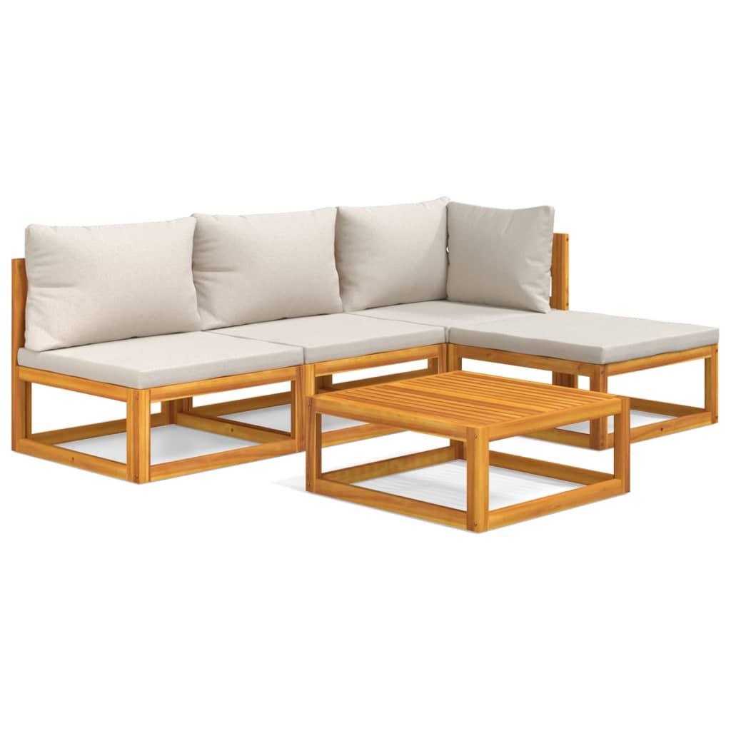 Set Salotto Giardino 5pz Cuscini Grigio Chiaro Legno Massellocod mxl 76346