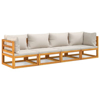 Set Salotto Giardino 4pz Cuscini Grigio Chiaro Legno Massello 3155284
