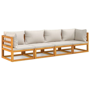 Set Salotto Giardino 4pz Cuscini Grigio Chiaro Legno Massello 3155284