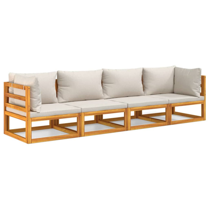 Set Salotto Giardino 4pz Cuscini Grigio Chiaro Legno Massello 3155284
