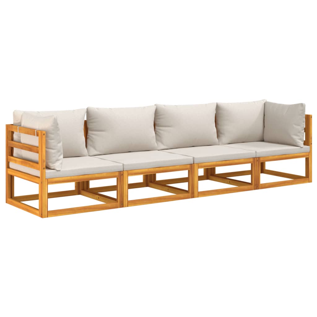 Set Salotto Giardino 4pz Cuscini Grigio Chiaro Legno Massello 3155284