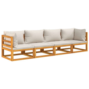 Set Salotto Giardino 4pz Cuscini Grigio Chiaro Legno Massello 3155284