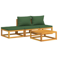 Set Salotto da Giardino 4 pz con Cuscini Verdi Legno Massello 3155334