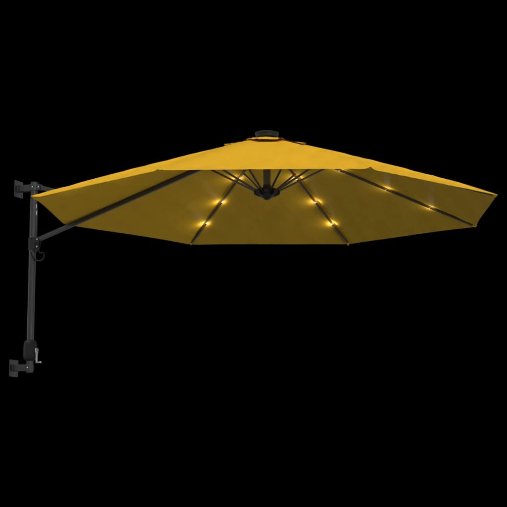 Ombrellone a Parete con LED Giallo 290 cm