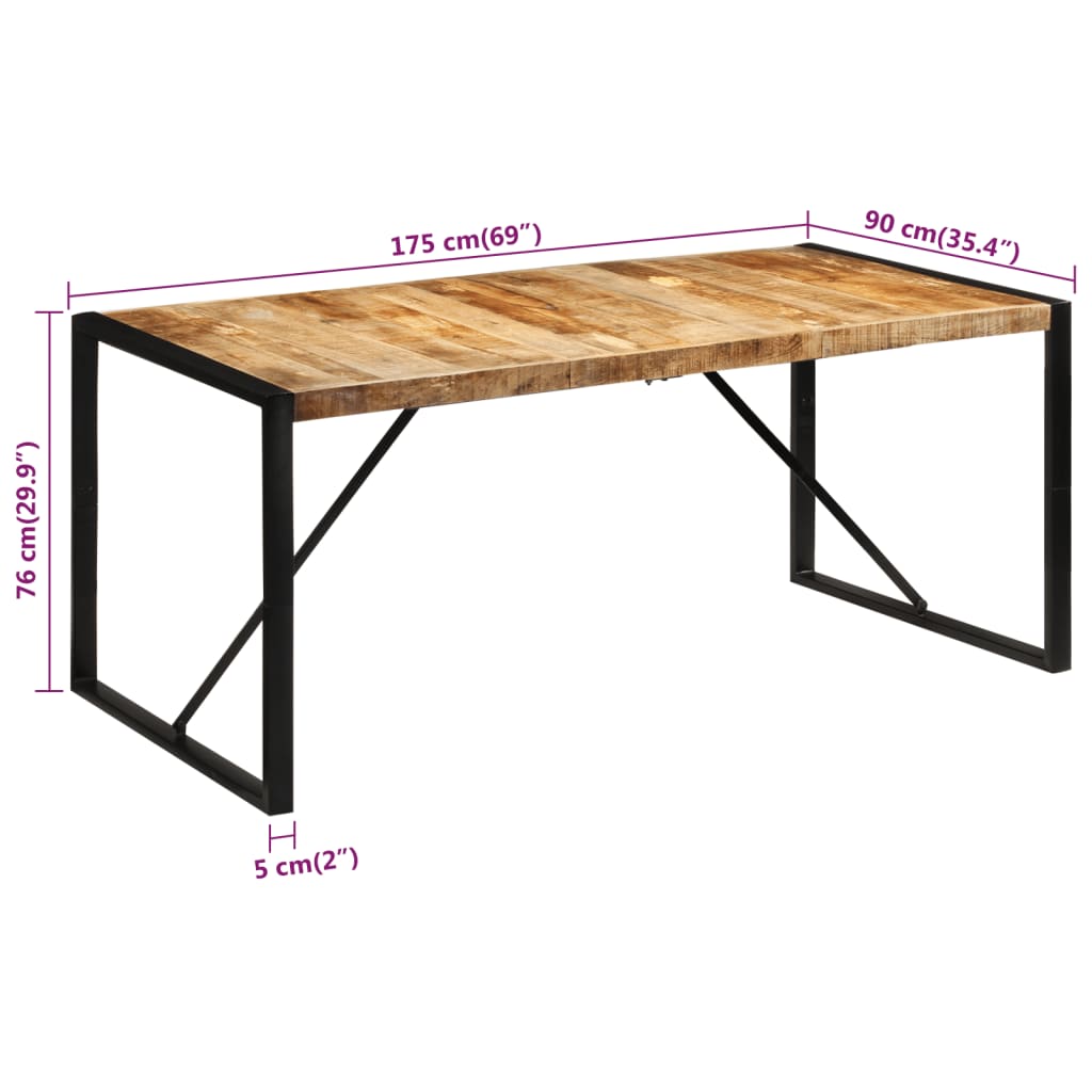 vidaXL Tavolo da Pranzo 175x90x76 cm in Legno Grezzo Massello di Mango