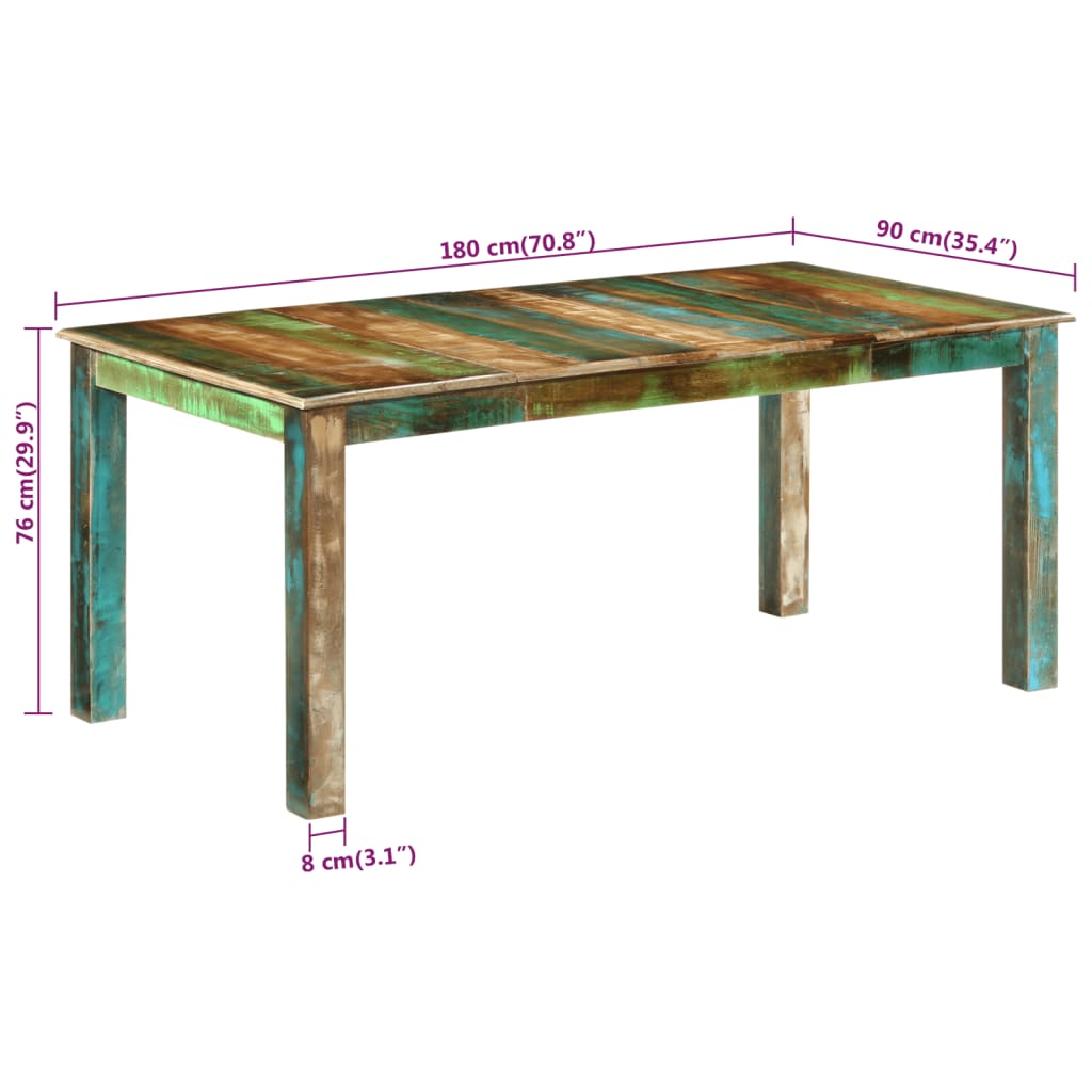 Tavolo da Pranzo 180x90x76 cm in Legno Massello di Recupero 351728